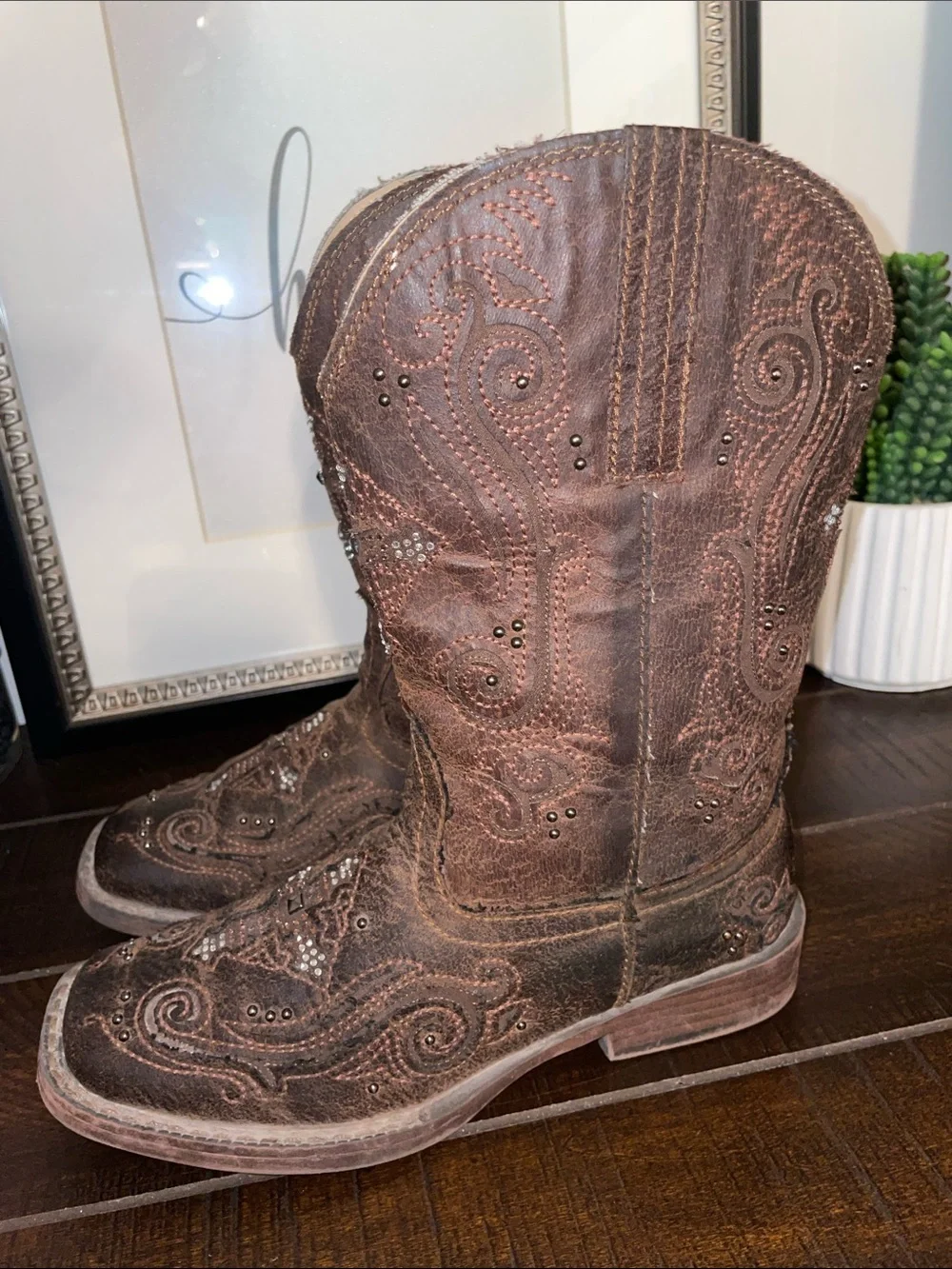 Roper Girls Faith Crystal Cross Western Boots with Stud Accents Size 2 Like New